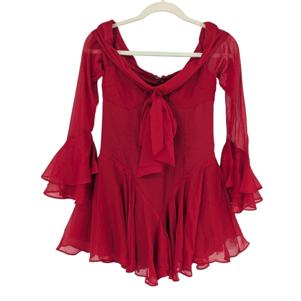 Babyboo Nerissa Red Tie Front Bell Sleeve Romper Playsuit Size S NWT - Picture 2 of 4